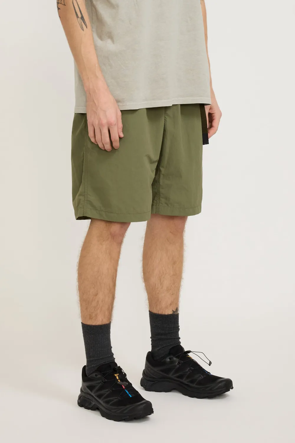 Olive Green Nylon Loose Fit Shorts