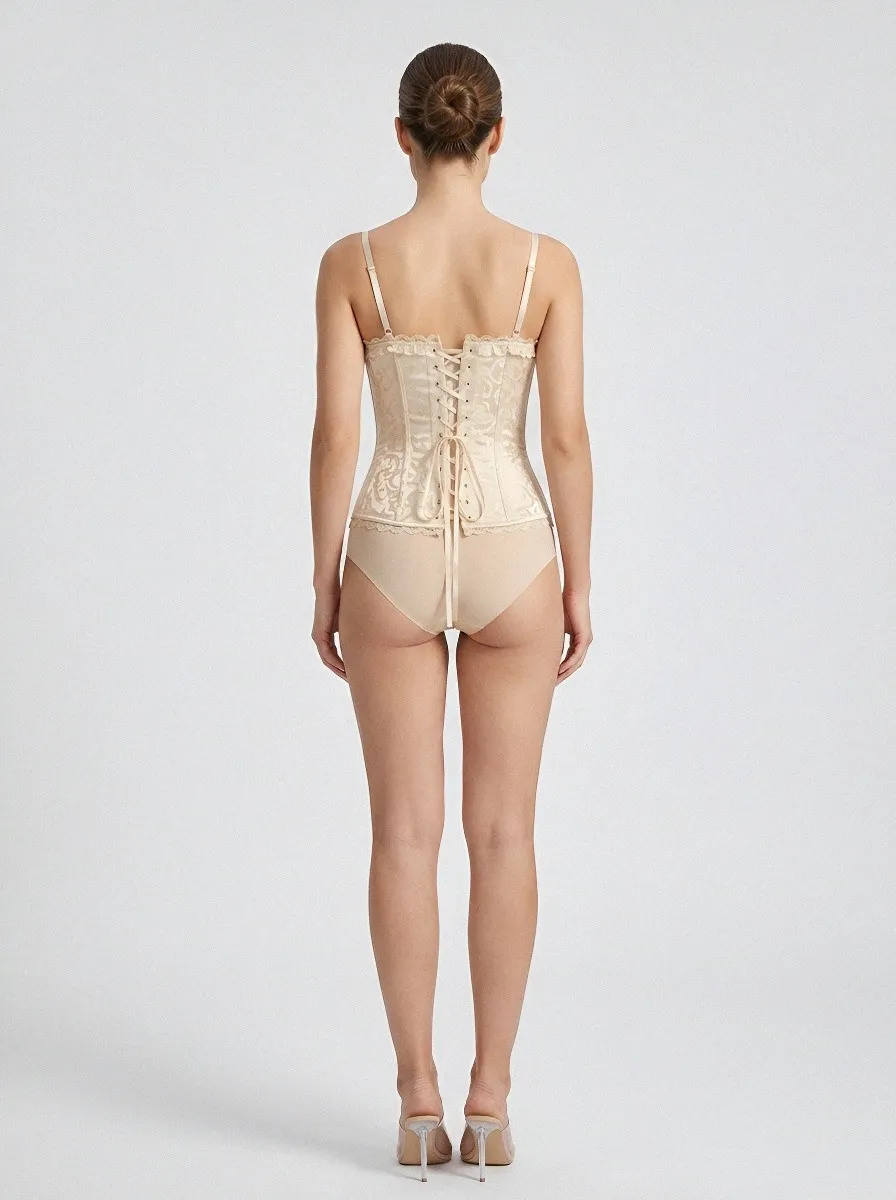 Floral Jacquard Lace-Trim Women's Corset Top
