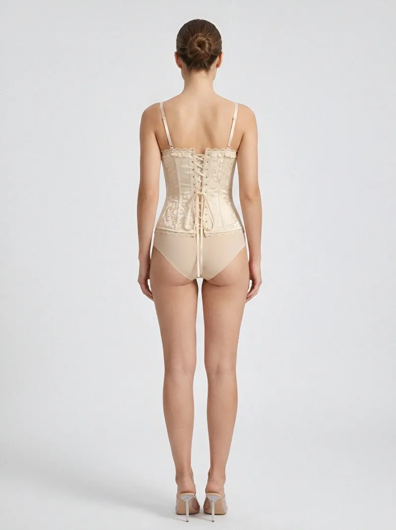 Floral Jacquard Lace-Trim Women's Corset Top
