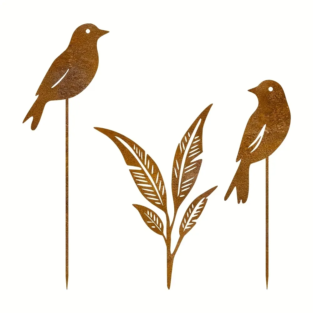 Metal Bird & Leaf Yard Art