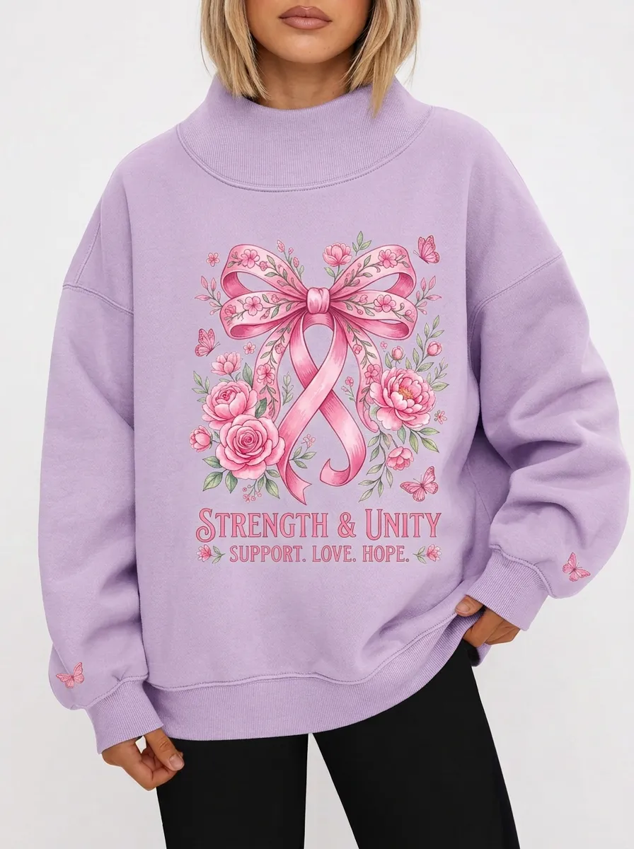 Women's Breast Cancer Awareness Pink Ribbon Floral Butterfly Printed Sweatshirt