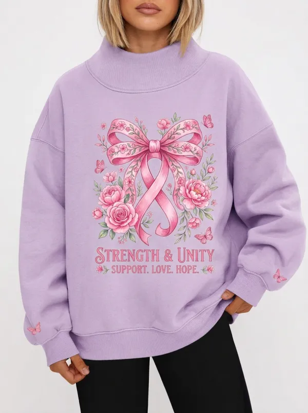 Women's Breast Cancer Awareness Pink Ribbon Floral Butterfly Printed Sweatshirt