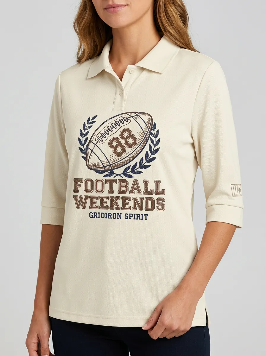 Women's Football Weekends Gridiron Printed Polo Shirt