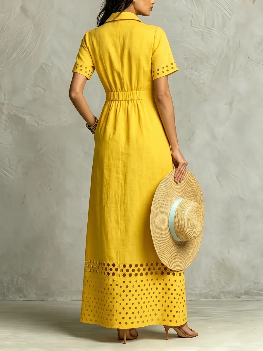Elasticity Buttoned Maxi Dress