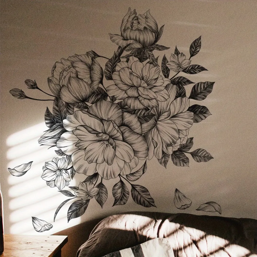 Black Floral Sketch Wall Decal