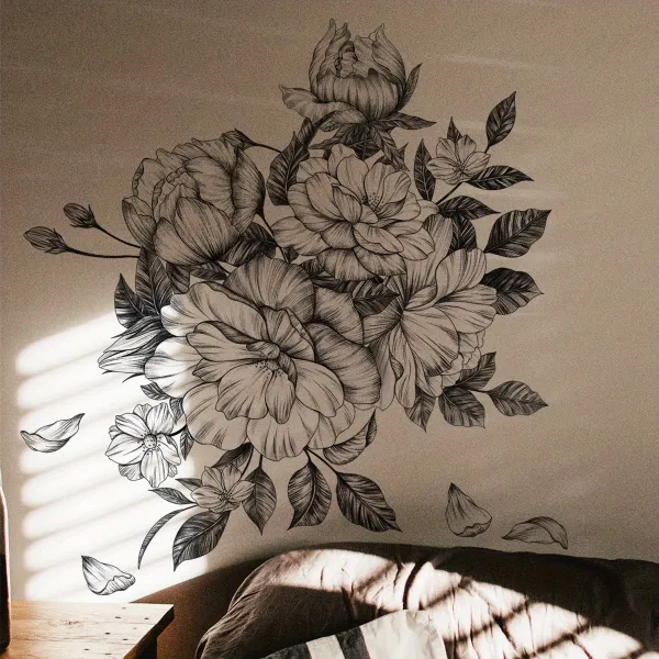 Black Floral Sketch Wall Decal