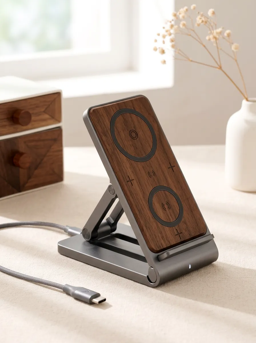 Unisex Tech Enthusiast Wood Grain Foldable Printed Charger