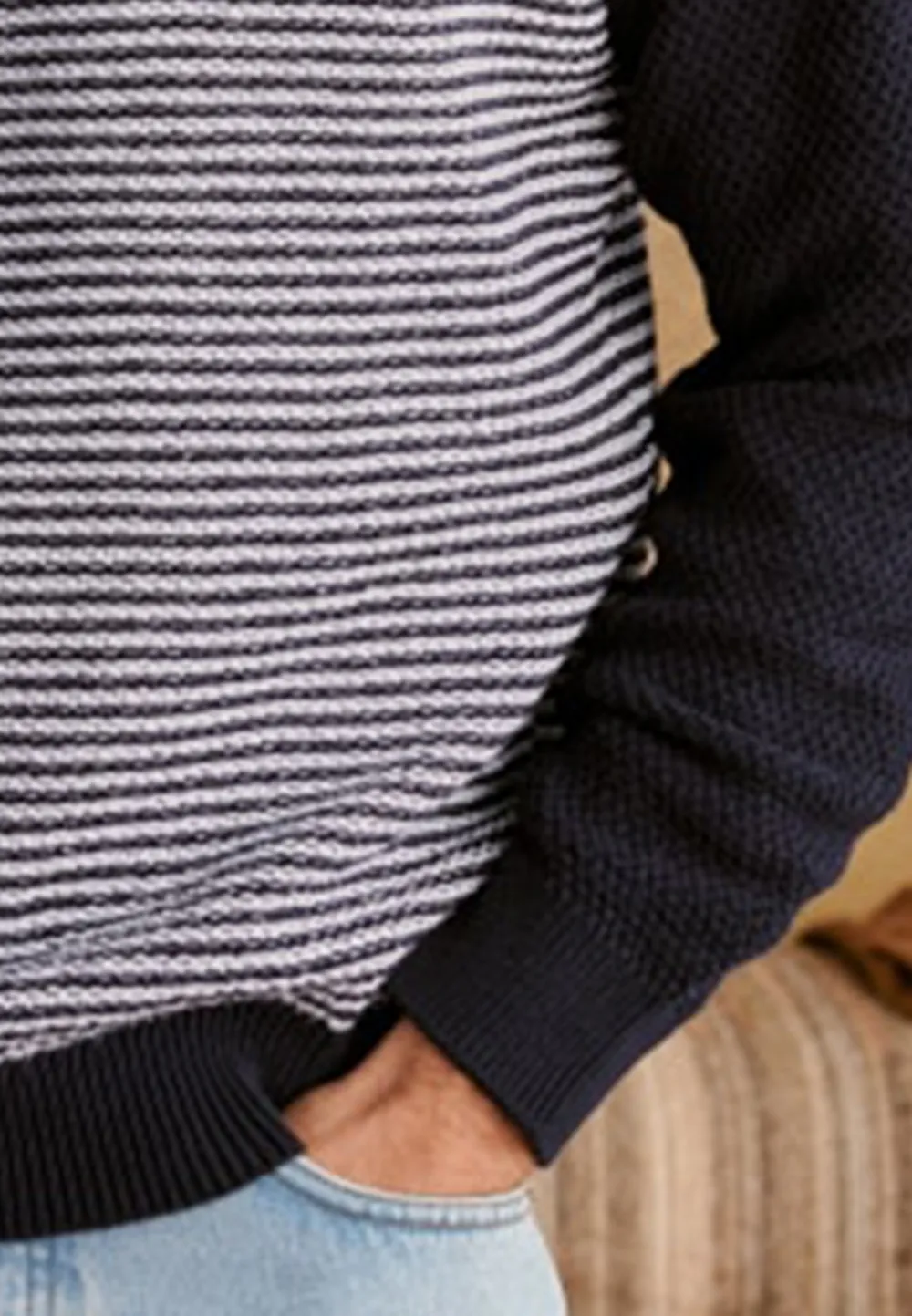 Navy Ecru Stripe Color Block Sweater
