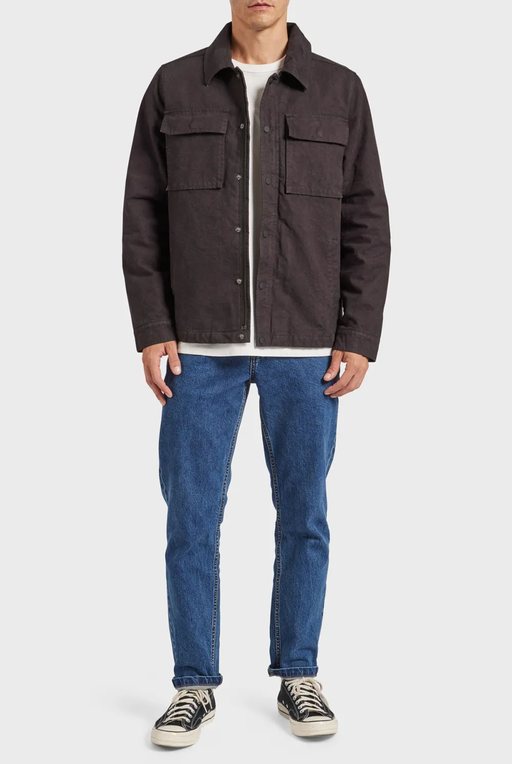 Textured Cotton Casual Utility Shirt Jacket