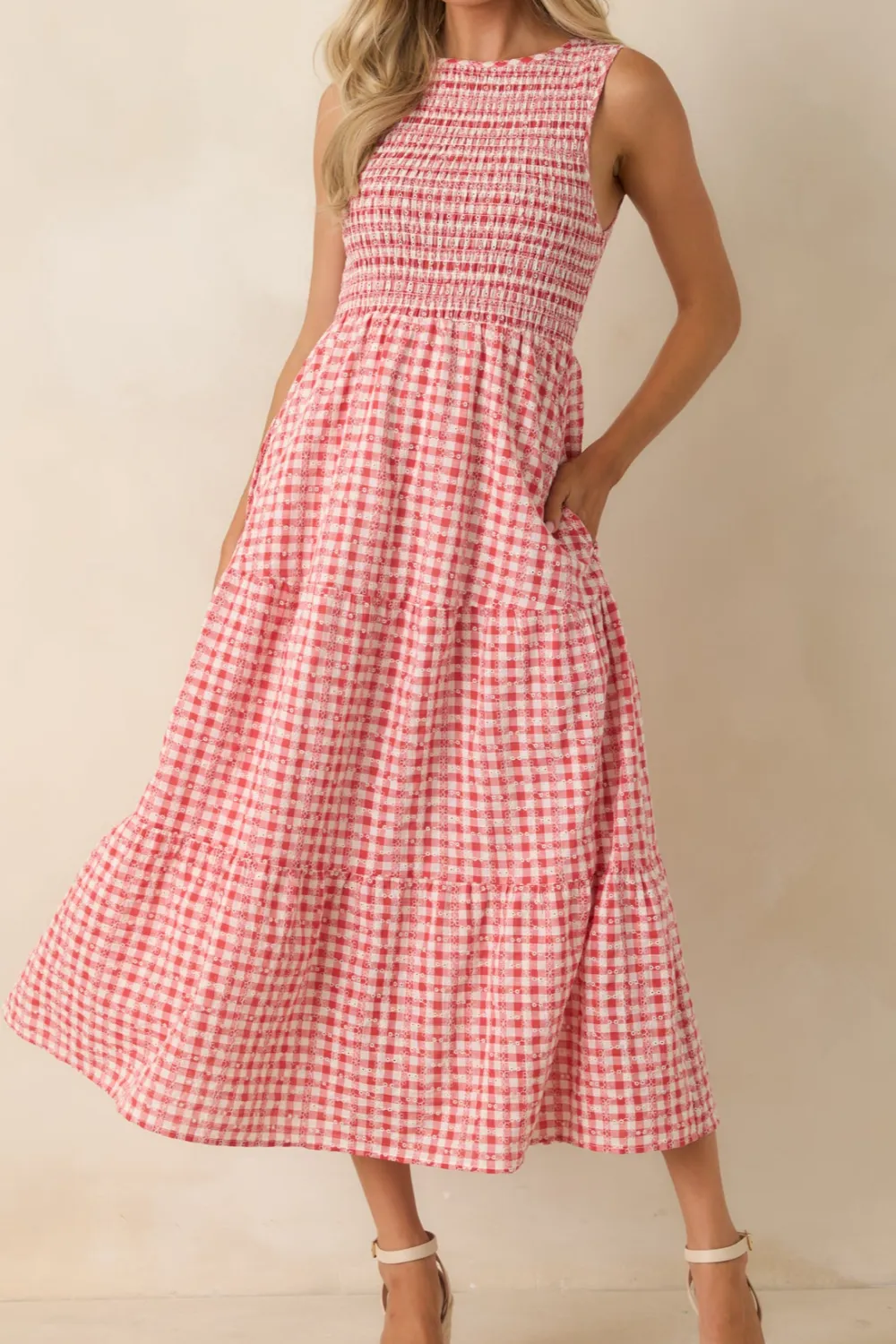 Gingham Eyelet Midi Dress