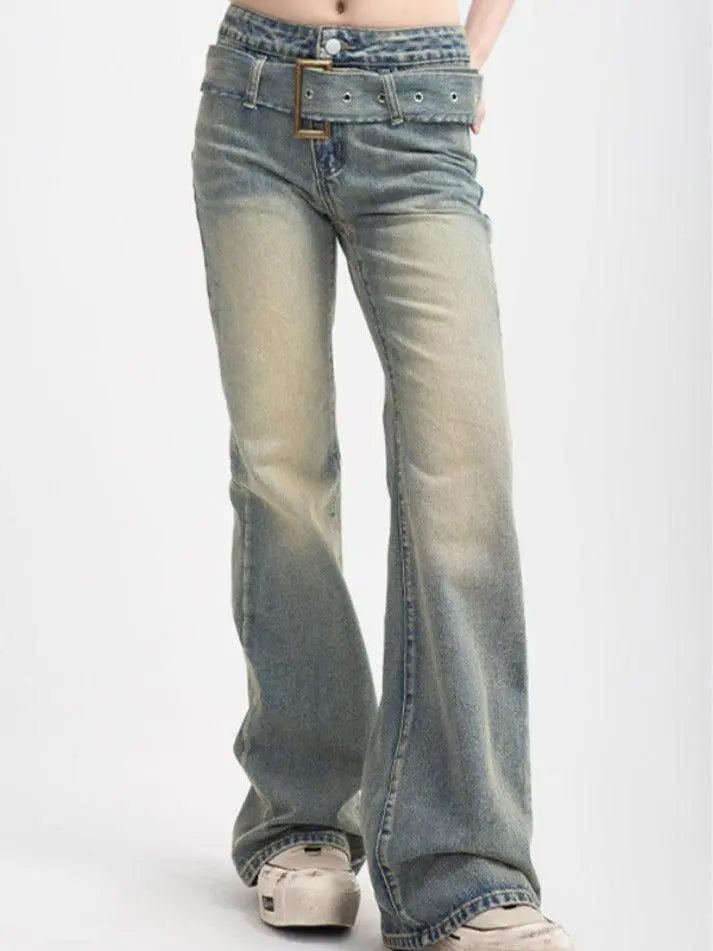 Street High Waist Straight Longline Flare Jeans
