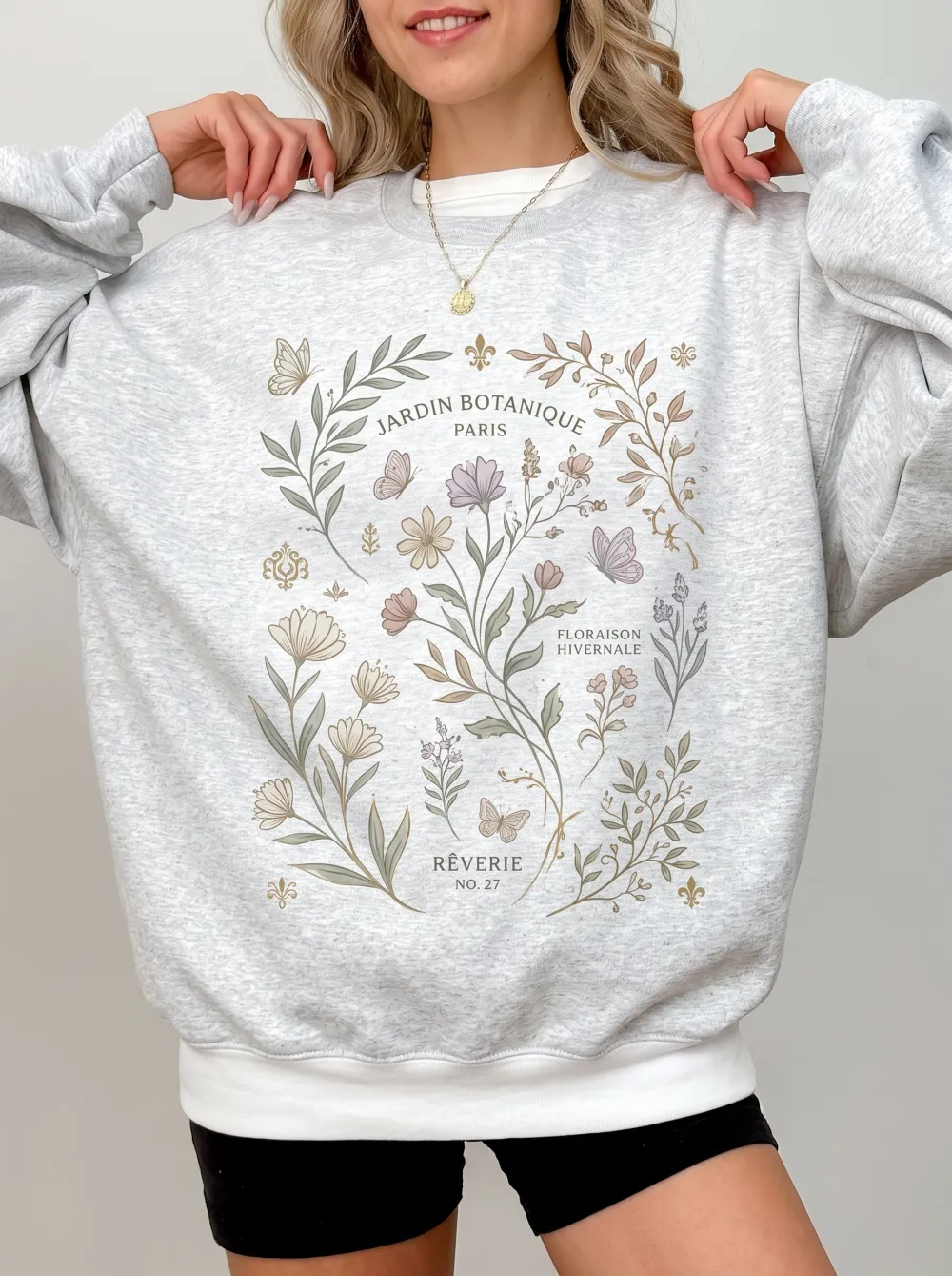 Women's Botanical Garden Butterfly Floral Printed Sweatshirt