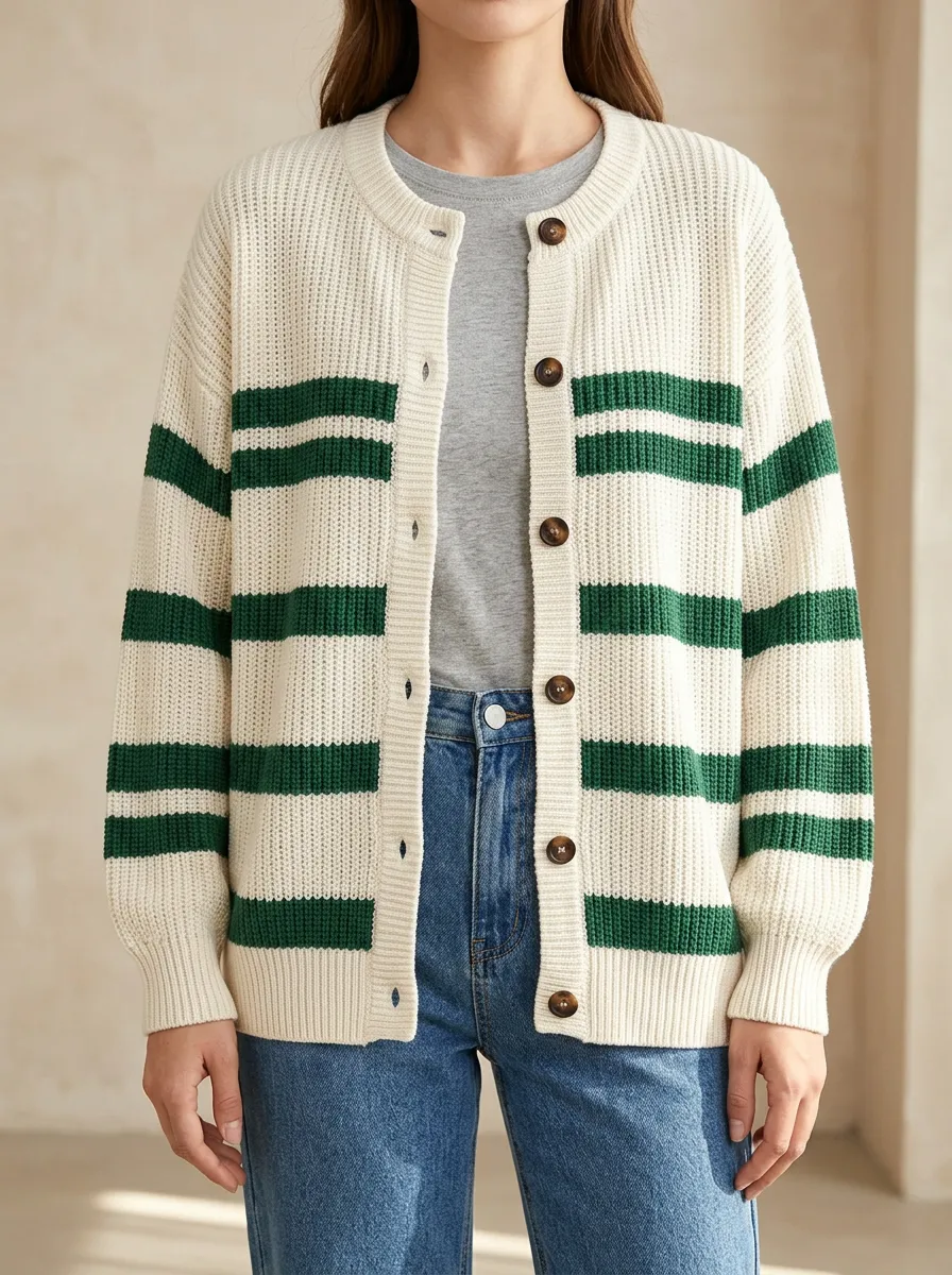 Heritage Style Rugby Striped Knit Cardigan