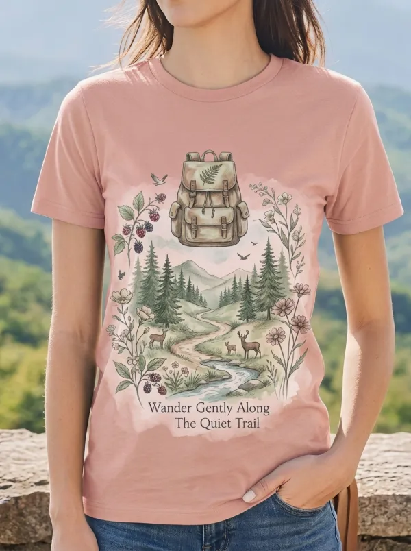 Women's Hiking Nature Lover Forest Backpack Printed T-shirt