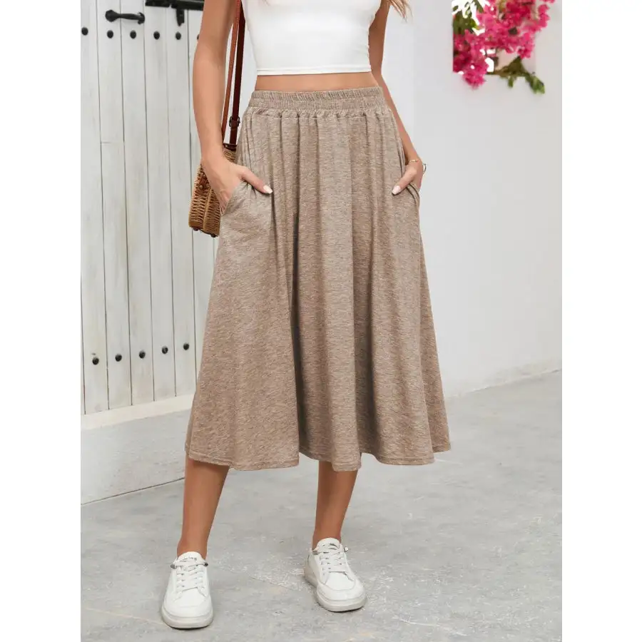 Elastic Waist Skirt with Pockets