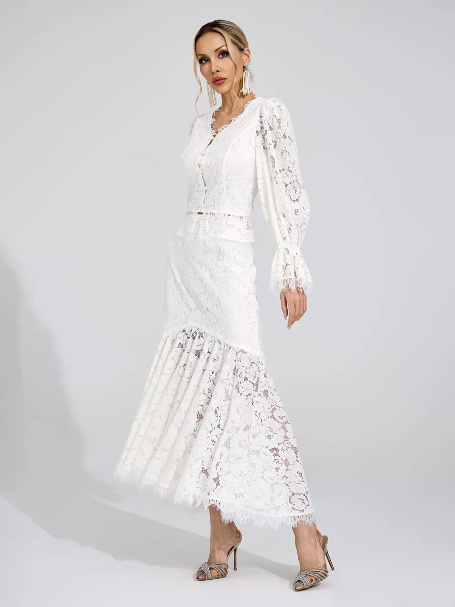Clementine White Lace Maxi Skirt Set