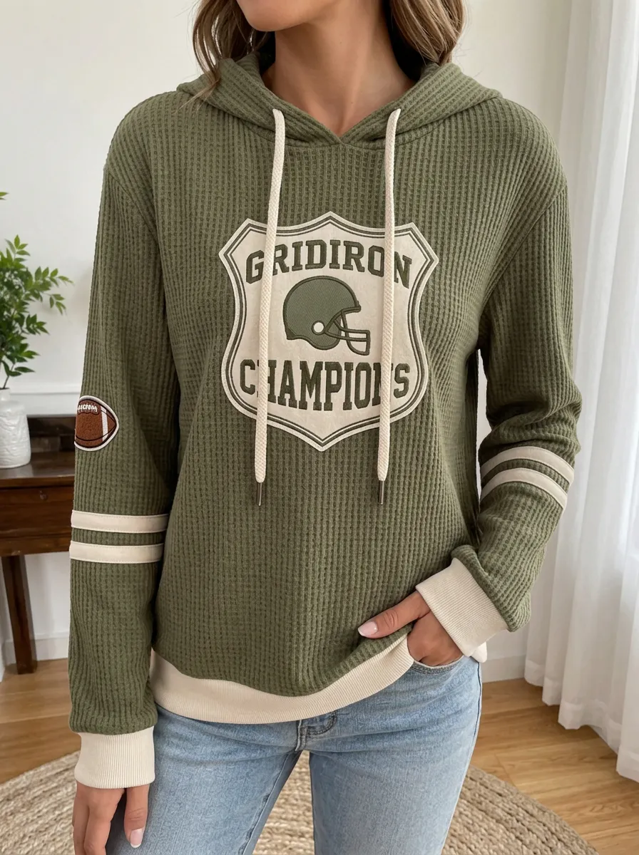 Women's Football Lover Gridiron Champions Printed Waffle Hoodie