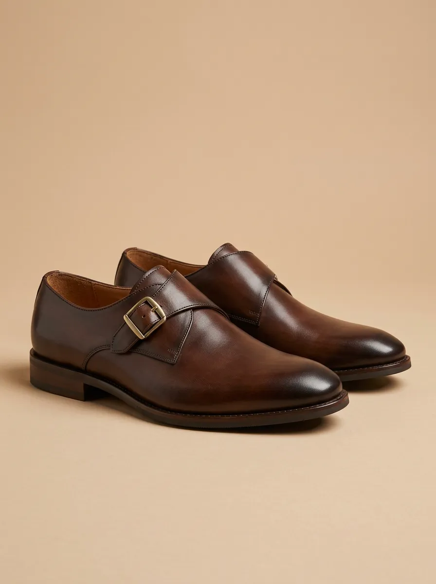Men's Classic Leather Single Monk Strap Dress Shoes