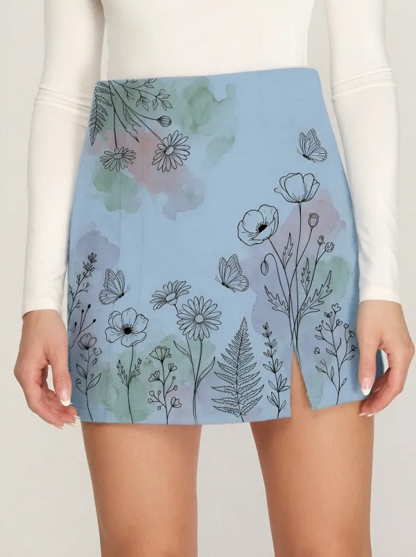 Women's Floral Butterfly Nature Lover Watercolor Printed Skirt