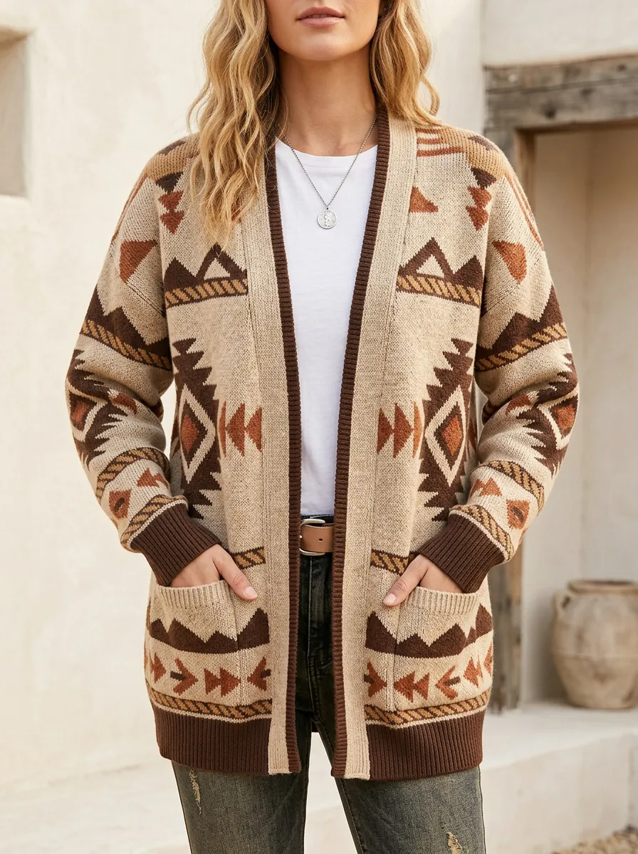 Women's Boho Geometric Western Cardigan