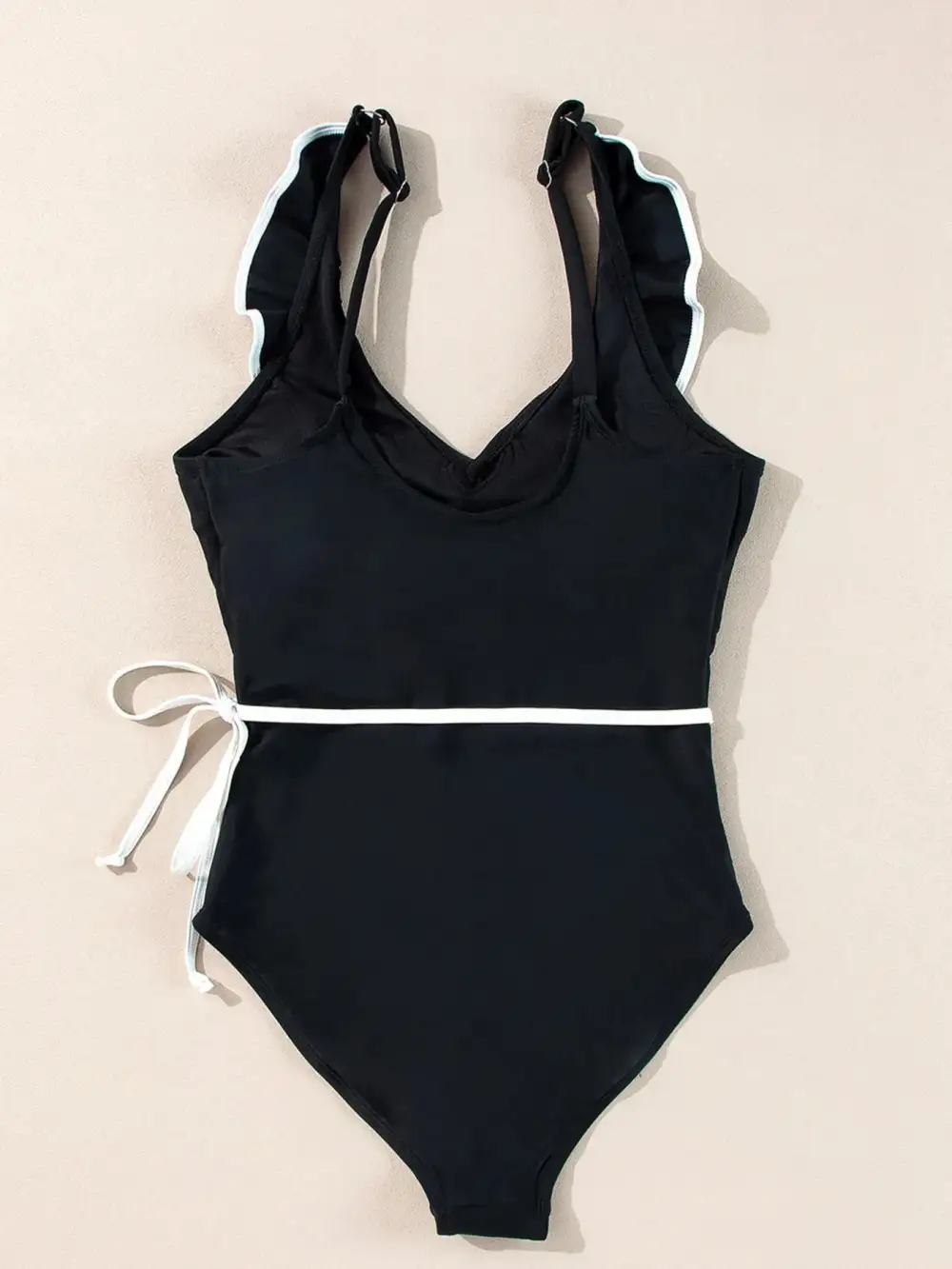 Ruffle Trim V Neck One Piece Swimsuit