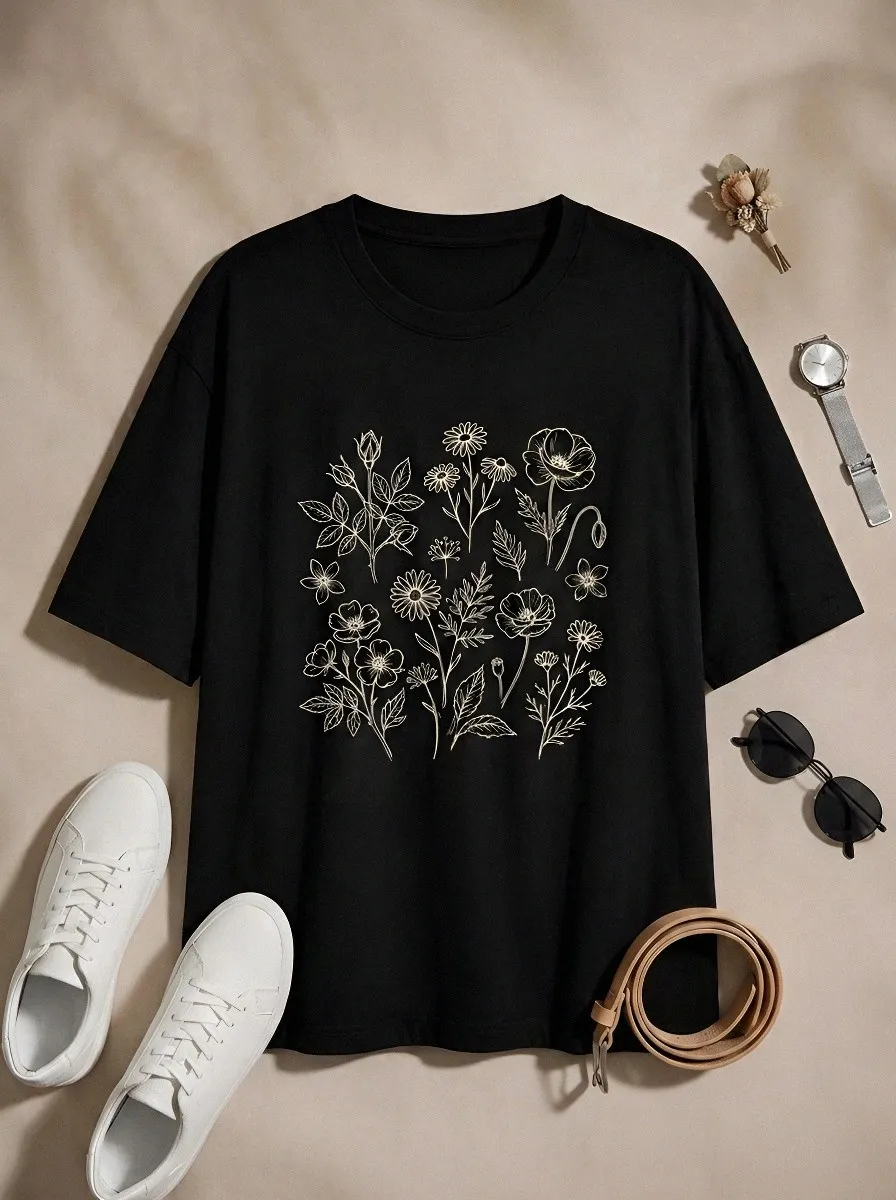 Women's Botanical Nature Lover Wildflower Printed T-shirt
