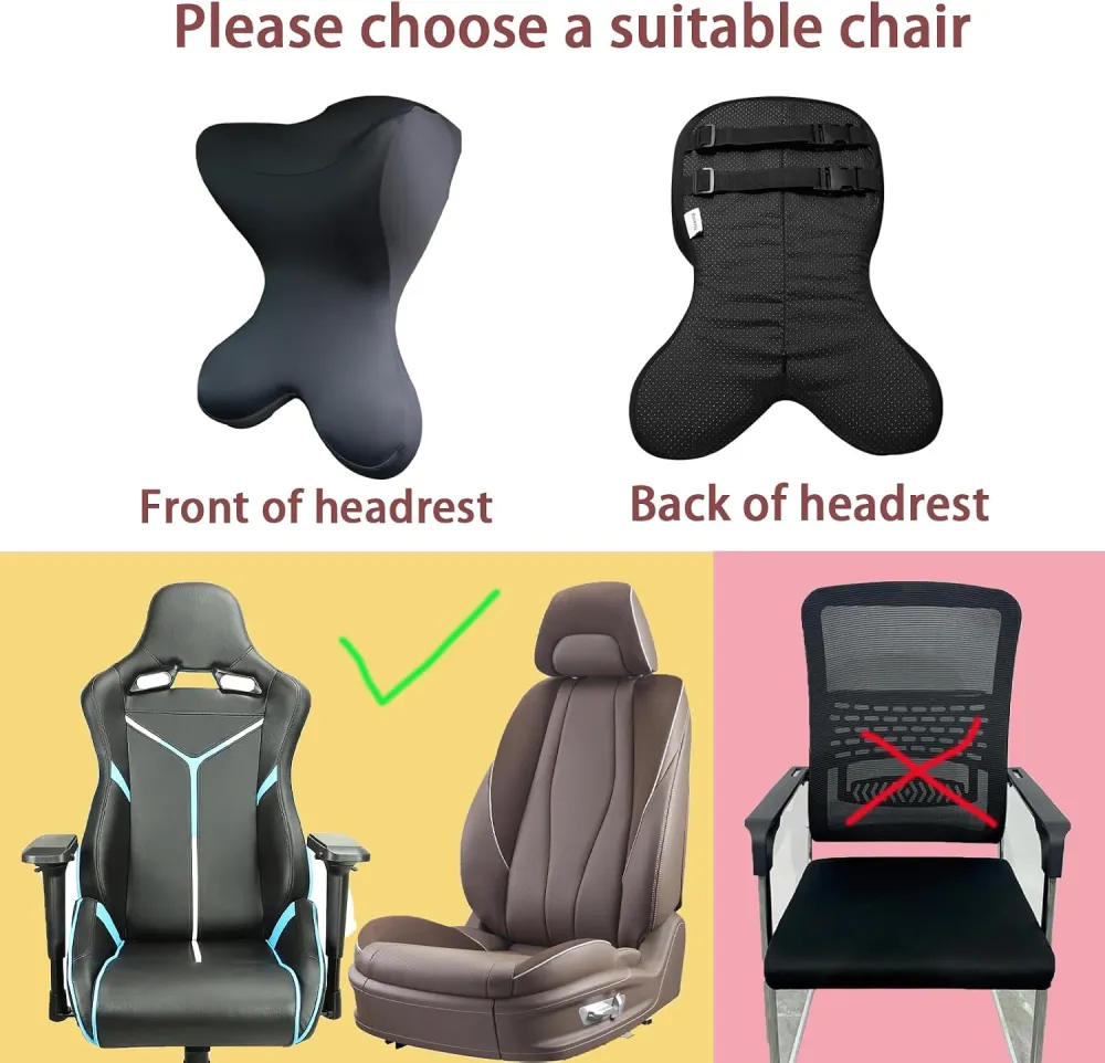 Car Neck Pillow for Driving Car Headrest Pillow Soft Memory Foam Neck Pillow for Car with Adjustable Strap and Removable Cover, Ergonomic Design for Car, Office Chair, Gaming Chair
