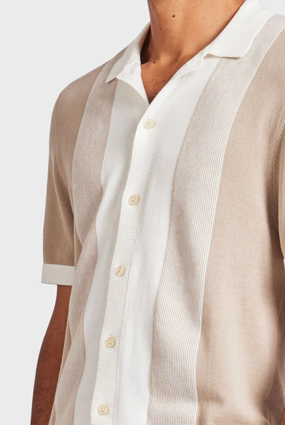 Stripe Knit SS Shirt-Oatmeal