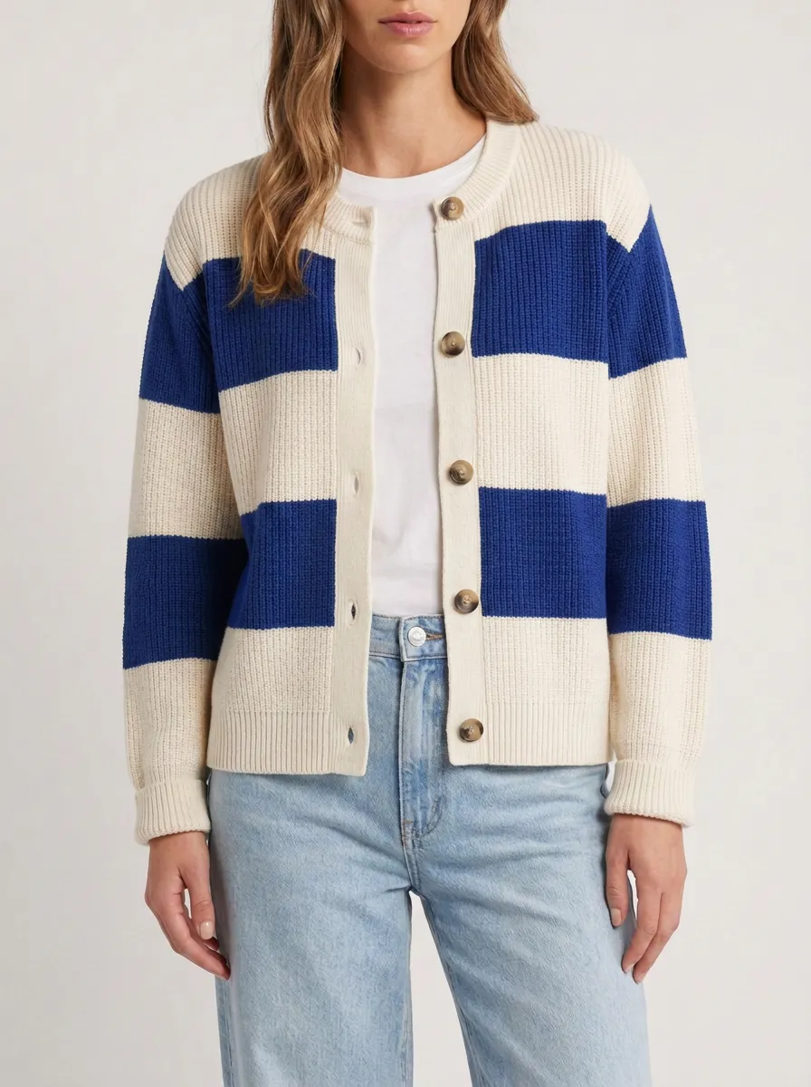 Sport Layered Rugby Striped Knit Cardigan