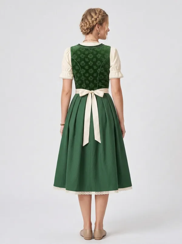 Floral Embroidered Lace Apron Square Neck Sweetheart Neck Women's Bavarian Oktoberfest Dirndl Dress