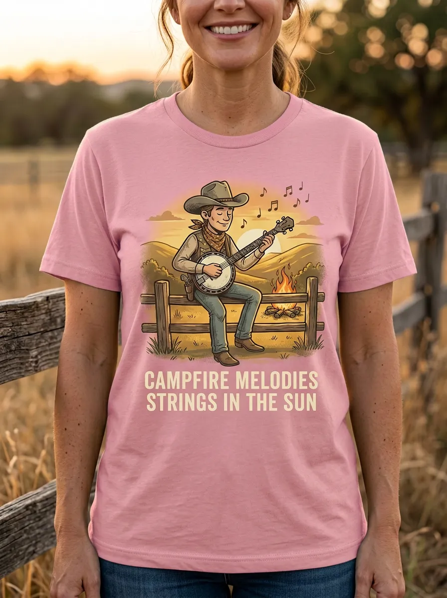 Banjo Campfire Unisex Country Music Casual T-Shirt