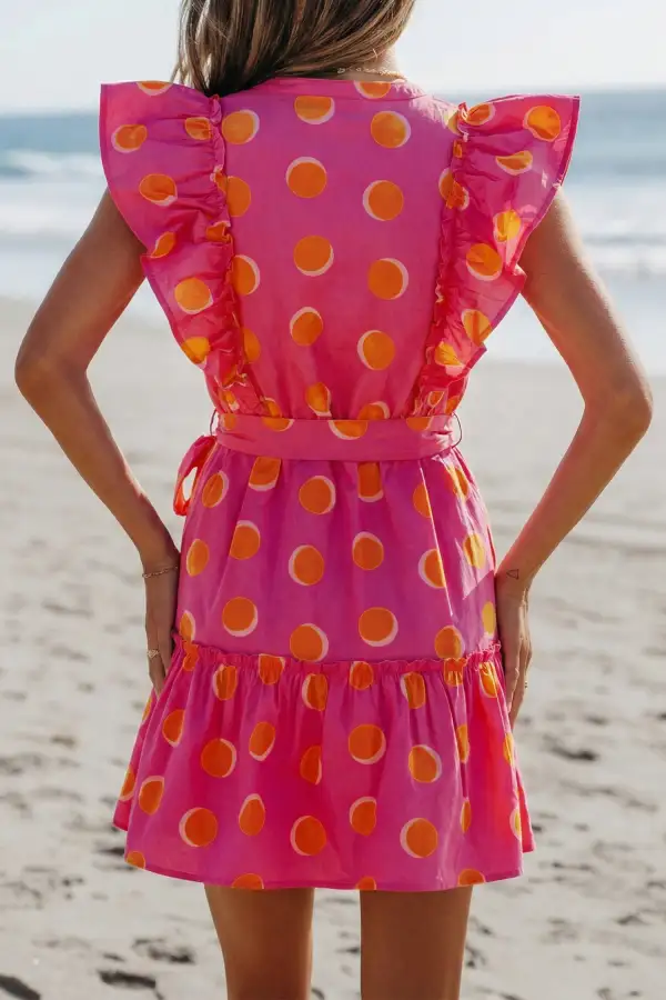Polka Dot Ruffle Trim V-Neck Mini Dress