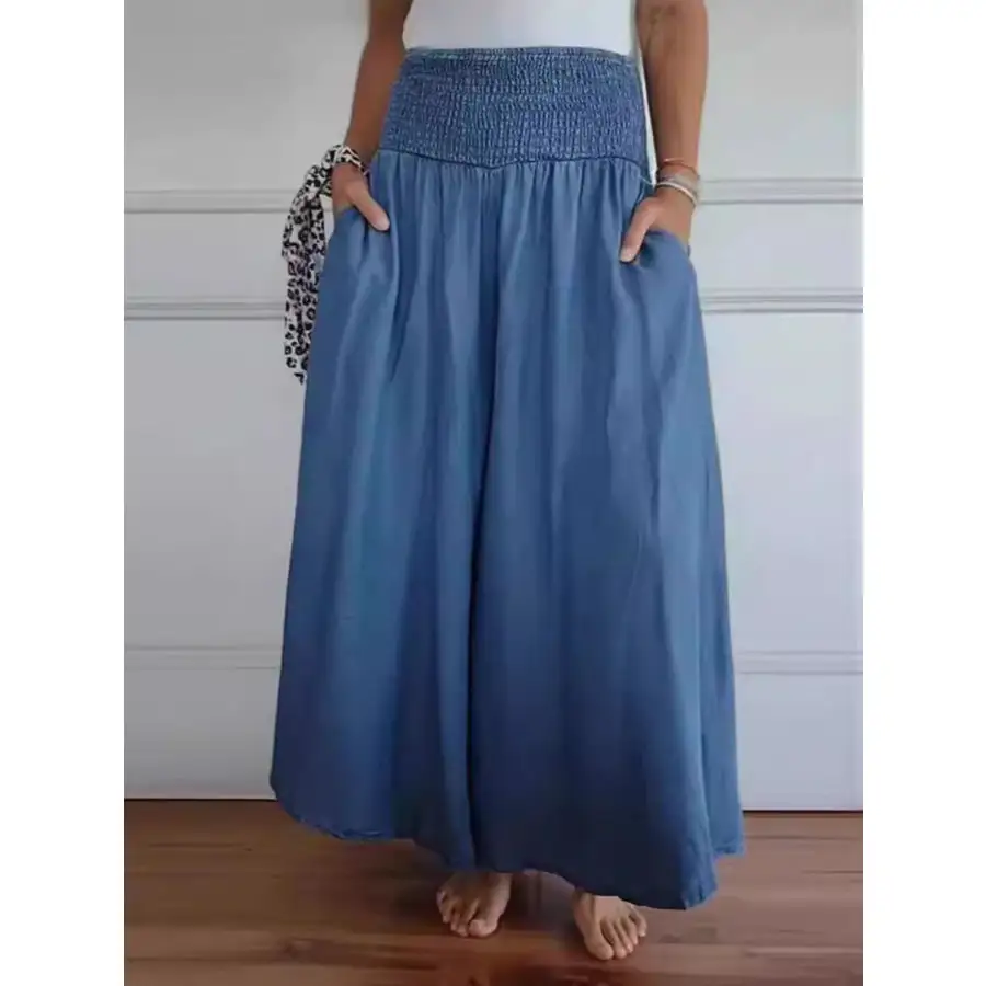 Full Size Smocked Wide Leg Pants with Pockets