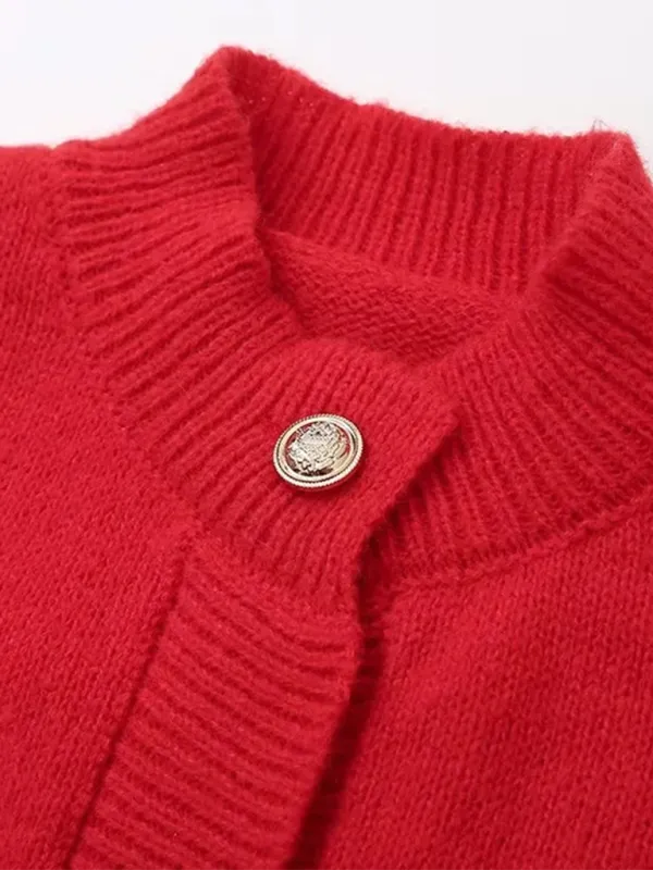 Round-Neck Knit Pocketed Patchwork Cardigan