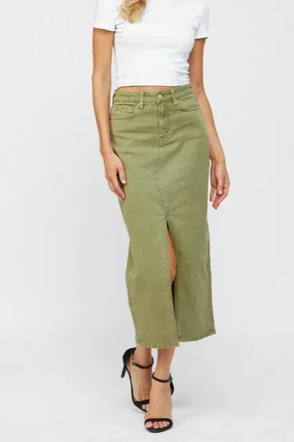 Denim Midi Slit Skirt