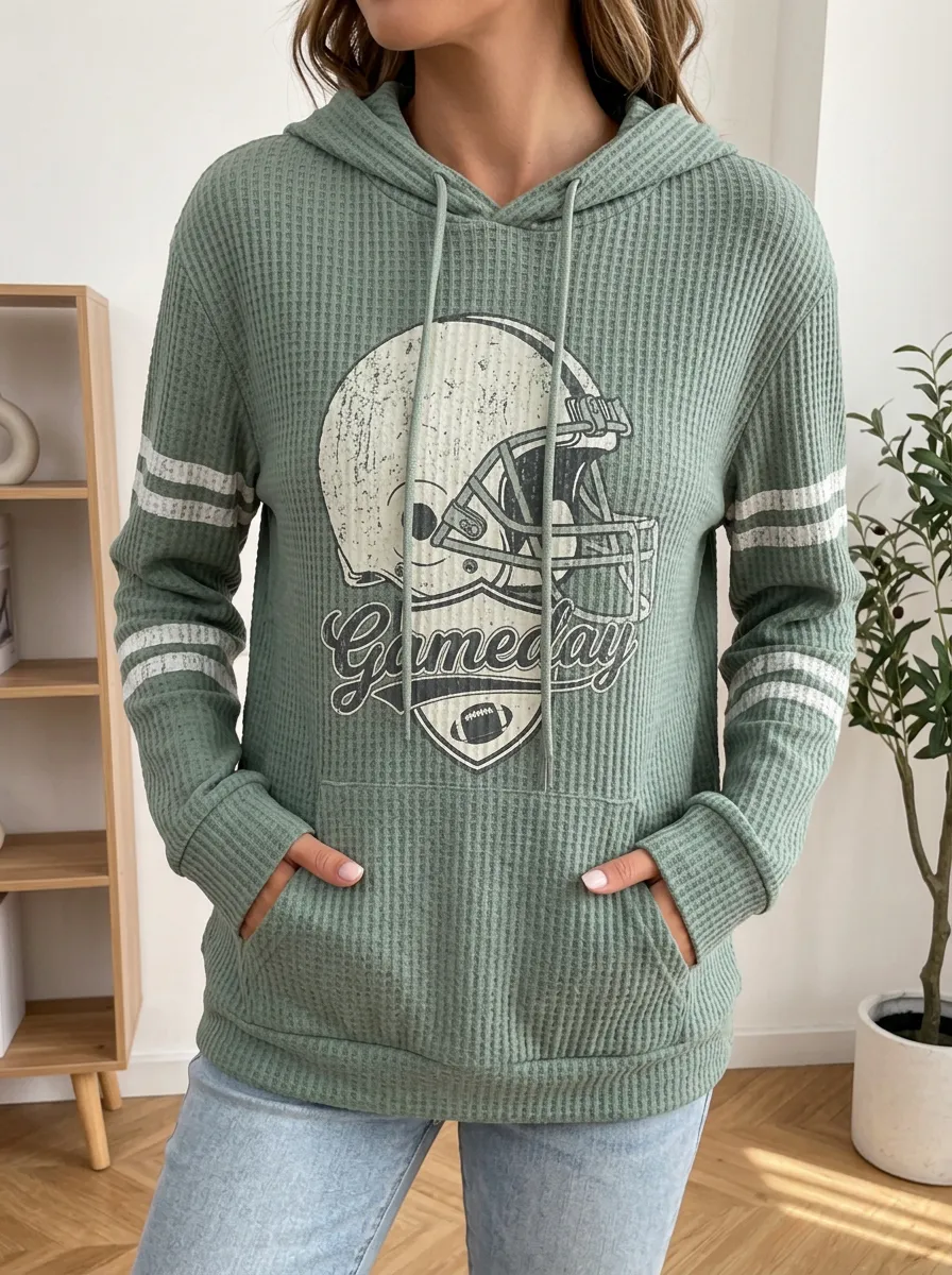 Women's Heritage Football Gameday Helmet Printed Waffle Knit Hoodie
