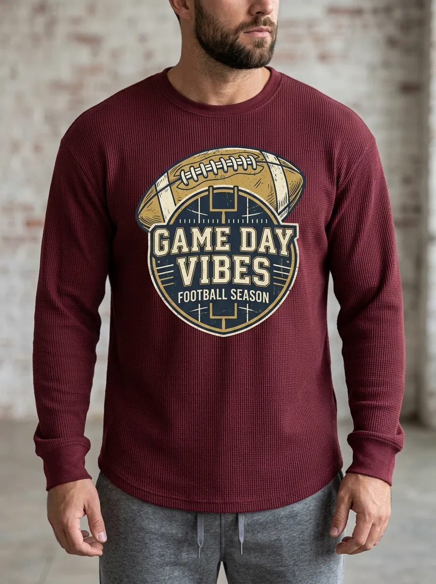 Men's American Football Game Day Vibes Printed Waffle T-Shirt