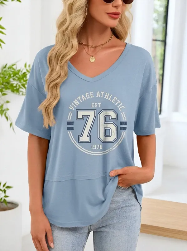 Women's Vintage Athletic 76 Number Graphic Printed T-shirt