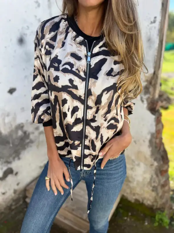 Zip Up Zebra Print Bomber Jacket