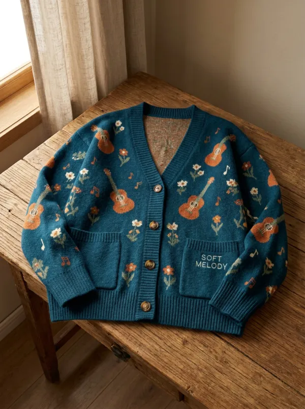 Americana Guitar Floral Women's Country Music Casual Cardigan