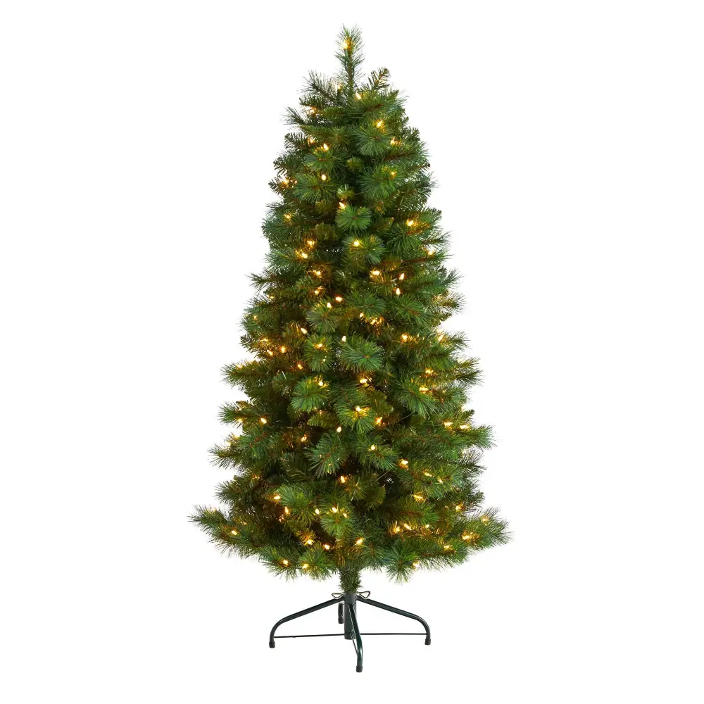 Artificial Slim West Virginia Mountain Pine Christmas Tree with Clear Lights and Bendable Branches