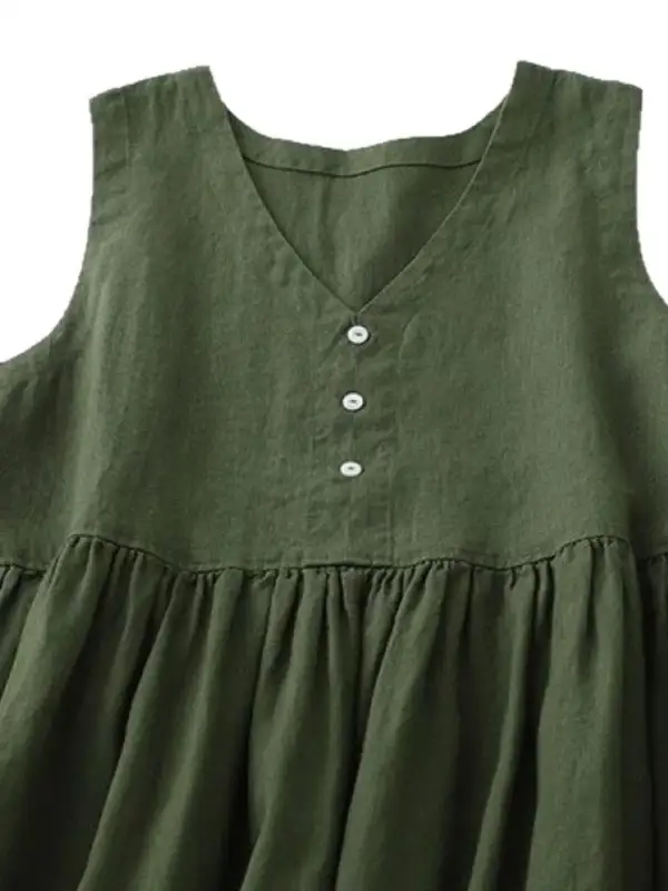 Elegant V Neck Sleeveless Midi Dress