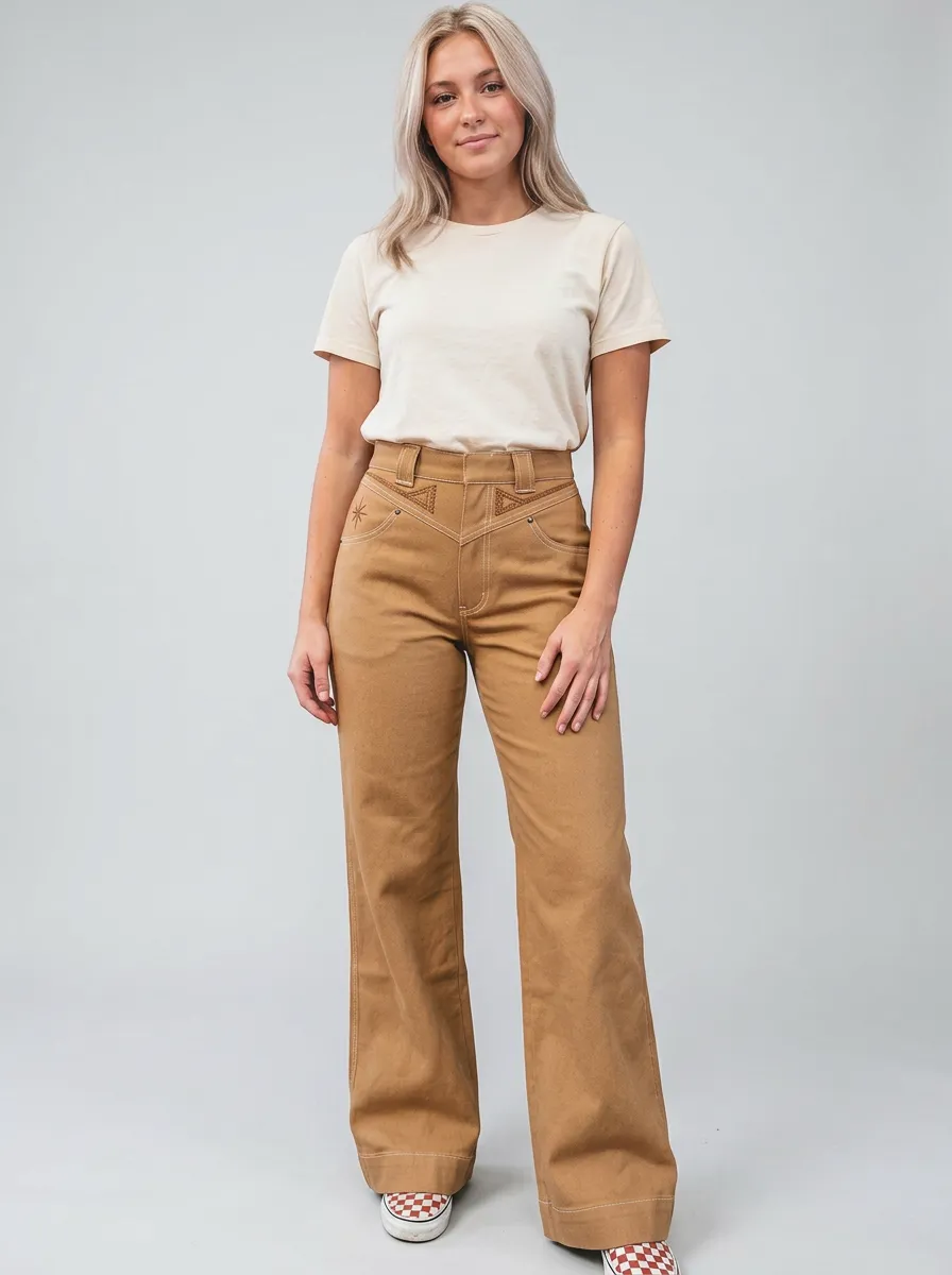 Women's Western Cowgirl Star Embroidered Printed Pants