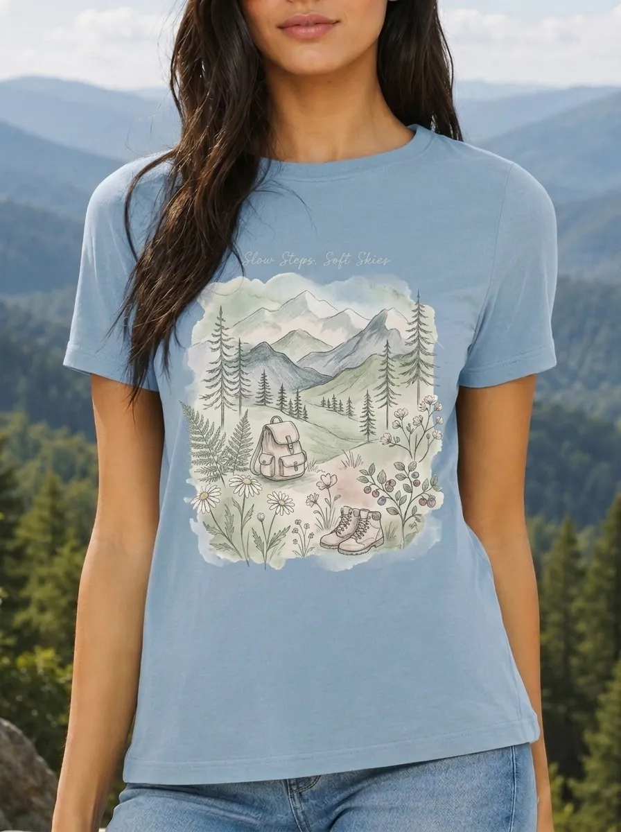 Women's Hiking Nature Lover Mountain Forest Printed T-shirt