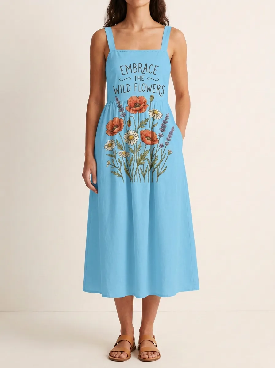 Nature Lover Wildflower Quote Midi Dress