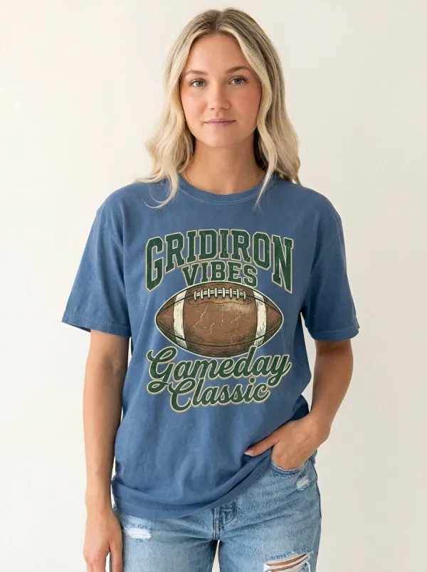 Women's Football Lover Gridiron Vibes Gameday Classic Printed T-Shirt