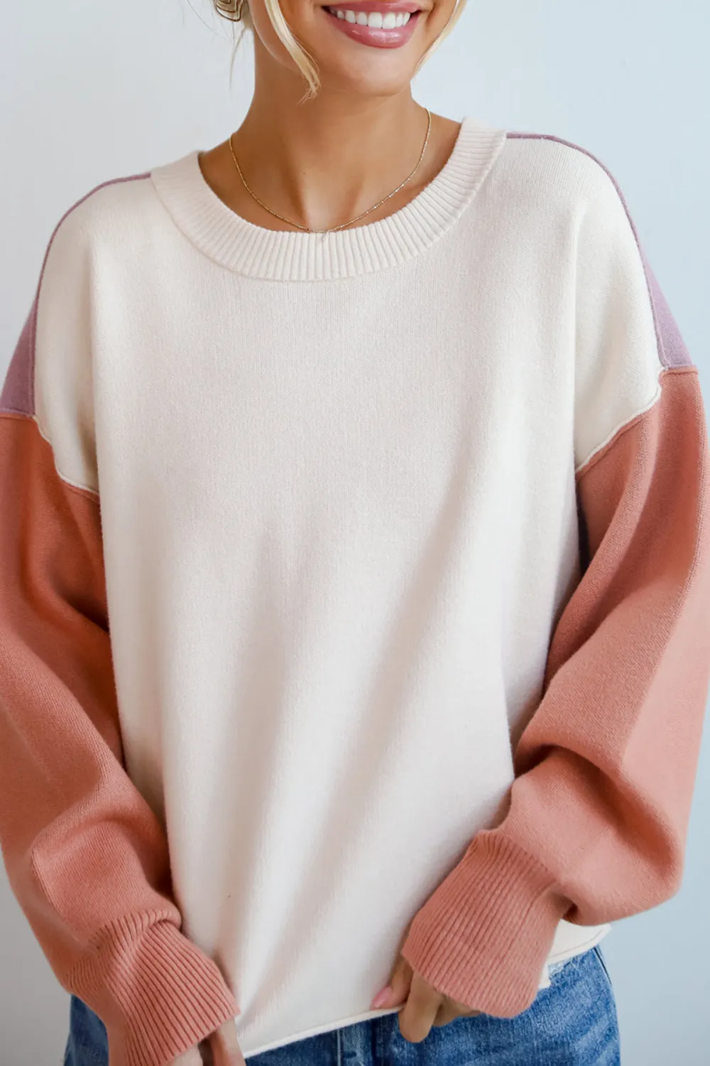Cream Color Block Sweater