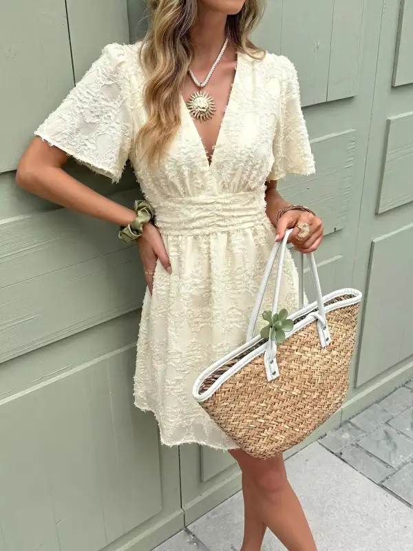 Smocked V-Neck Mini Dress