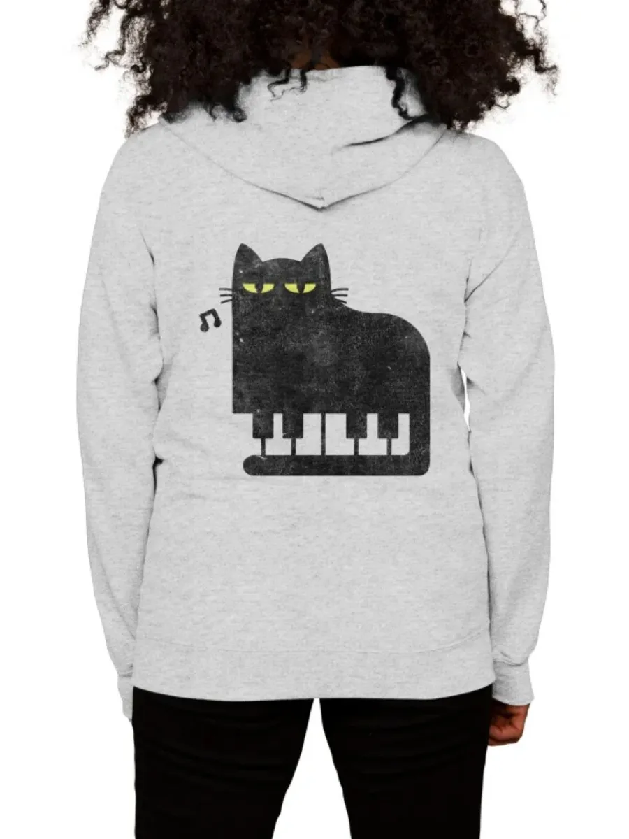 Cat Piano Print Hoodie