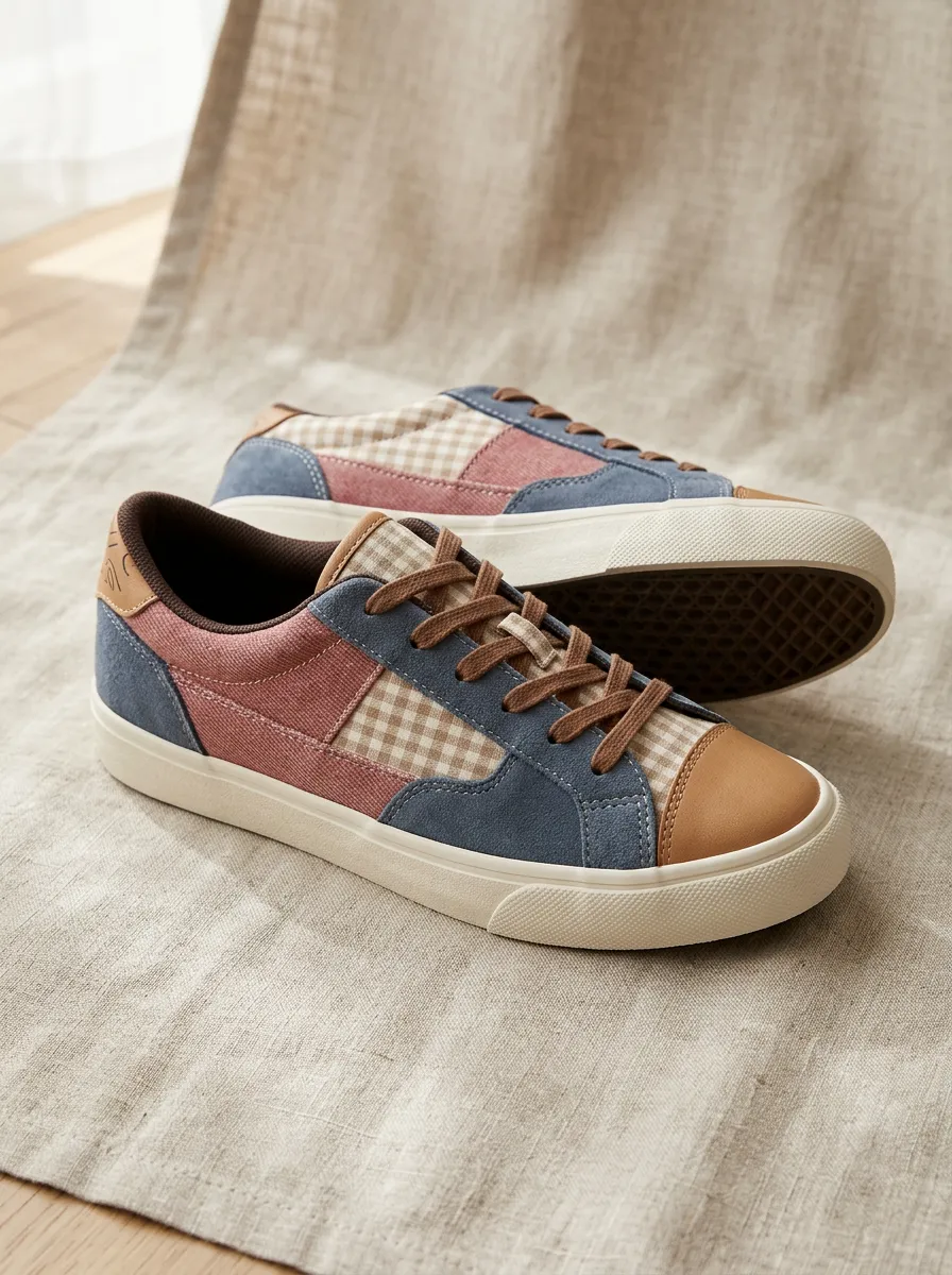 Women's Everyday Vintage Gingham Patchwork Suede Skate Shoes